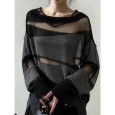 批发今年流行爆款独特超好看上衣韩系慵懒风设计感小众黑色针织衫冬季