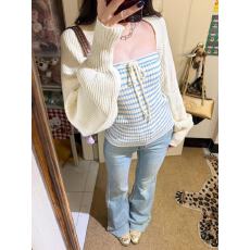 批发2026超火多巴胺ootd穿搭一整套针织开衫条纹抹胸<b class='q'>背心</b>上衣两件套装