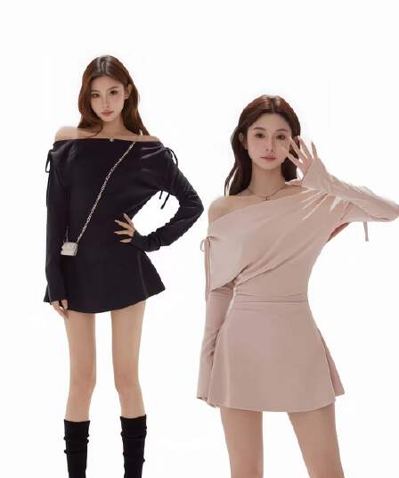 연인 핫걸 바람 오프숄더 나비 넥타이 여성 드레스 가을 겨울철 허리 수축 한 마디 미니 스커트