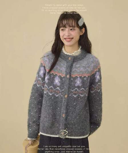 북유럽 공정한 섬 분위기 센스 라운드 넥 느긋한 스웨터 코트 여성 뜨개질 오픈 가디건