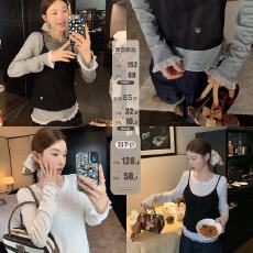 批发人棉270克张<b class='q'>贝贝</b>蕾丝花边纯色长袖t恤细肩带简约吊带外搭女