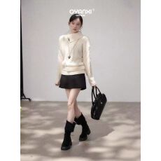 批发白色<b class='q'>不规则</b>半高领套头针织毛衣女秋冬冬季加厚内搭打底衫收腰上衣