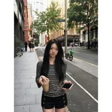 批发粉咖撞色条纹针织衫女<b class='q'>秋</b>季套头毛衣2026新款韩系减龄宽松显瘦上衣