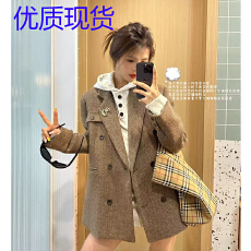 批发LUZIYAO新款秋冬高级感美拉德毛呢小个子西装式大衣中长款外套