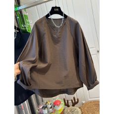 批发21支纯棉】特<b class='q'>大码</b>300斤剪刀领蝙蝠袖T恤女上衣长袖2025秋