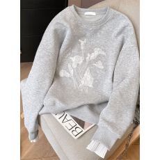 批发华棉复合牛奶丝】特大码300斤灰色<b class='q'>卫衣</b>女<b class='q'>宽松</b>韩系早秋上衣