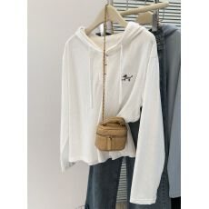 批发21支纯棉】特大码300斤连帽长袖t恤女2025新款秋季休闲上衣