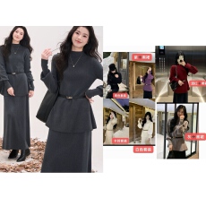 批发韩系新款慵懒风穿搭针织<b class='q'>连衣裙</b>子女秋冬季高级感收腰两件套装长裙