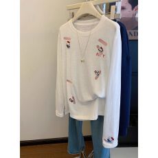 批发超爽雪花棉】特大码300斤刺绣长袖<b class='q'>t</b>恤女早秋新款上衣设计感