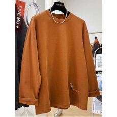 批发原版面料】特大码300斤磨毛慵懒风宽松<b class='q'>长袖</b>T恤女秋冬上衣