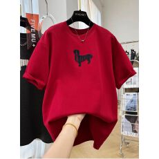 批发德绒】特<b class='q'>大码</b>300斤2026早春款韩系重工植绒磨毛短袖T恤女