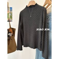 批发德绒】特<b class='q'>大码</b>300斤洋气内搭小波点木耳半高领磨毛长袖T恤女