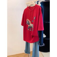 批发德绒】特<b class='q'>大码</b>300斤刺绣磨毛宽松韩系短袖T恤女设计感上衣