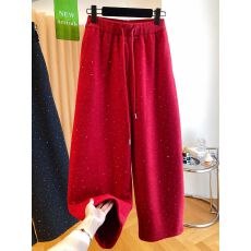 批发德绒复合真超】特大码300斤高级感烫钻加绒卫裤女2025新款<b class='q'>冬</b>