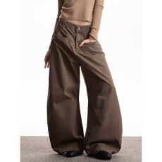 批发时尚潮流洗水做旧立体裁剪弯刀休闲裤新款慵懒ins流行百搭气质