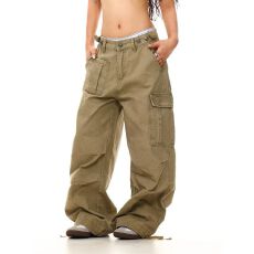 批发褶皱多口袋水洗工装裤文艺潮流新款日系ins流行时尚百搭原宿慵懒