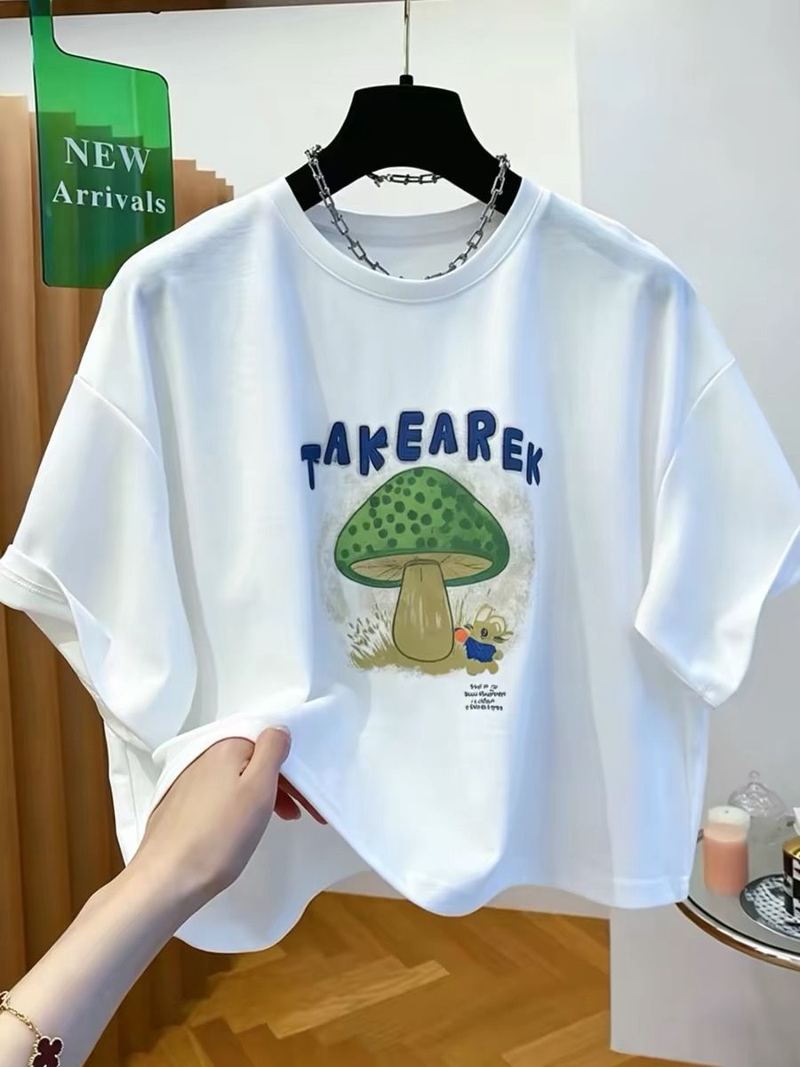 21 순면 특별 빅 사이즈 300 근 반팔 2026 새로운 루즈핏 하이웨이스트 쇼트 스타일 동정 맨위 여름