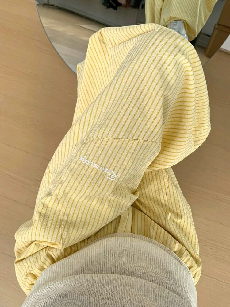 3 차원 허리 머리 도파민 스트라이프 자수 워크웨어 팬츠 여성 여름 루즈핏 와이드 레그 팬츠 춤추기 재즈 댄스 바지