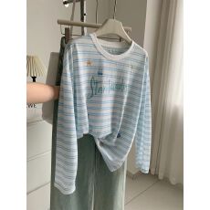 批发原版面料】特大码300斤蓝条纹防晒罩衫女夏薄款<b class='q'>长袖</b><b class='q'>T</b><b class='q'>恤</b>上衣
