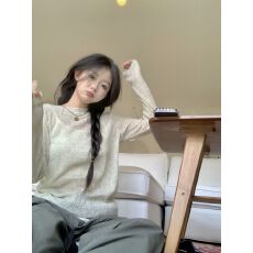 批发薄荷曼波软糯微透设计感针织<b class='q'>衫</b>女春夏季宽松圆领<b class='q'>空调</b>罩<b class='q'>衫</b>长袖上衣