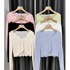 批发原版面料薄款粉色防晒针织开<b class='q'>衫</b>外套女夏季小众宽松短款外搭上衣