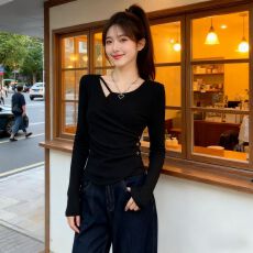 批发40支酷丝绵1×1韩系长袖t恤女秋冬季<b class='q'>修身</b>短款打底衫