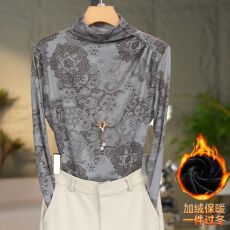 批发<b class='q'>网纱</b>拼牛奶丝抓毛，双层  加绒上档次潮流气质时尚显瘦<b class='q'>网纱</b>打底衫