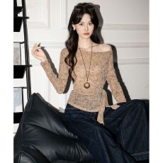 批发40d网纱数码法式复古气质扎染系带收腰上衣薄款打底气质<b class='q'>小衫</b>