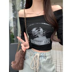 批发原版末代尔随心裁260克辣妹一字肩内搭女短款修身打底衫上衣