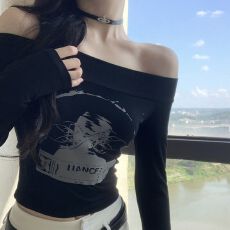 批发原版末代尔随心裁260克辣妹一字肩内搭女短款修身打底衫上衣