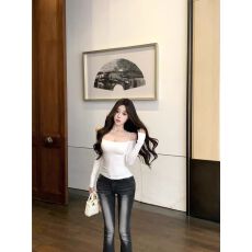 批发带胸垫，<b class='q'>莫代尔</b>人棉260克纯欲风一字露肩<b class='q'>吊带</b>打底衫长袖上衣