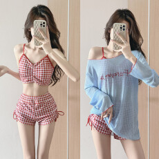 批发分体泳衣女款性感纯欲风长袖罩衣显瘦遮肉小胸聚拢高级感泡温泉