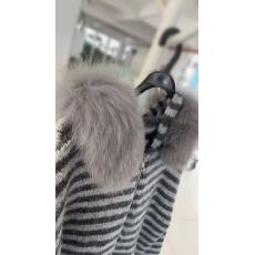 批发灰色条纹连帽毛衣<b class='q'>外套</b>女秋季秋冬加厚双拉链羊毛针织开衫卫衣上衣