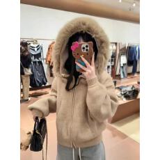 批发其色毛领拉链连帽毛衣外套女秋冬季加厚针织卫衣2025新款