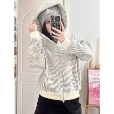 批发条纹连帽<b class='q'>卫衣</b><b class='q'>外套</b>女秋冬秋季宽松韩系慵懒风拉链开衫帽衫上衣