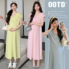 批发实拍~2026夏季简约经典圆领修身打结孕妇短袖针织连衣裙大码