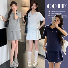 批发实拍2026<b class='q'>夏季</b>新款孕妇POLO领休闲运动刺绣裙裤可调节<b class='q'>套装</b>