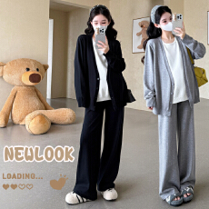 2026春季新品孕妇假两件开扣拼接针织毛衣慵懒复古时尚宽松套装