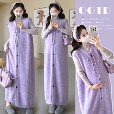 批发秋冬新款~孕妇针织开扣系绳彩色毛衣马甲裙＋半高领针织打底