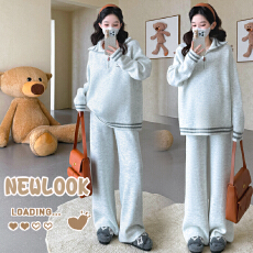批发秋冬新品~孕妇秋冬软糯亲肤翻领毛衣撞色<b class='q'>条纹</b>休闲宽松阔腿裤<b class='q'>套装</b>