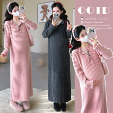 批发实拍<b class='q'>秋</b>冬新品~孕妇坑条开扣毛衣拼接蕾丝直筒针织孕期连衣裙