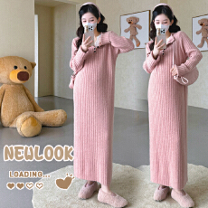 批发实拍<b class='q'>秋</b>冬新品~孕妇坑条开扣毛衣拼接蕾丝直筒针织孕期连衣裙