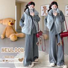 新款孕妇秋冬软糯亲肤开扣毛衣休闲时宽松套装＋百搭休闲棉衣马甲