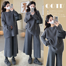 批发<b class='q'>秋</b>冬新品~孕妇巨好看爆款套头毛衣宽松大版遮肉八分阔腿裤套装