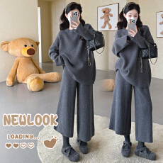 批发<b class='q'>秋</b>冬新品~孕妇巨好看爆款套头毛衣宽松大版遮肉八分阔腿裤套装