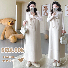 秋冬新款~孕妇韩版设计感蝴蝶结针织毛衣背心裙半高领打底套装