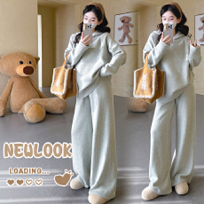 批发秋冬新品~孕妇秋冬软糯时尚毛衣<b class='q'>休闲</b>款连帽阔腿裤时尚套装