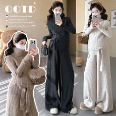 批发<b class='q'>实拍</b>新品<b class='q'>孕妇</b><b class='q'>系带</b>麻花高领马甲打底阔腿裤针织毛衣宽松三件套装