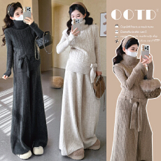 批发<b class='q'>实拍</b>新品<b class='q'>孕妇</b><b class='q'>系带</b>麻花高领马甲打底阔腿裤针织毛衣宽松三件套装