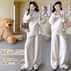 批发实拍秋冬新品~孕妇<b class='q'>秋</b>冬加厚翻领v领钉珠套头毛衣阔腿<b class='q'>裤</b><b class='q'>休闲</b>套<b class='q'>装</b>